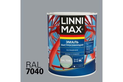 Грунт-эмаль алкидная LINNIMAX Быстросохнущая по ржавчине шелковисто-матовая RAL 7040 0,75 л (P)