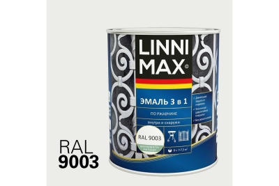 Грунт-эмаль алкидная LINNIMAX Быстросохнущая по ржавчине шелковисто-матовая RAL 9003 0,75 л (P)