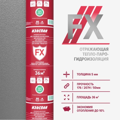 Изоспан FX (5мм) тепло-гидро-паро с энергосбер. (36м2рул)
