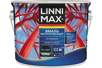 Грунт-эмаль алкидная LINNIMAX Быстросохнущая по ржавчине шелковисто-матовая RAL 9005 2,5 л (P)