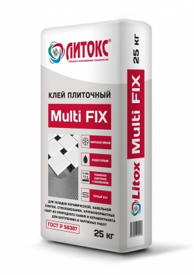Клей плиточный цементный (водост.морозост.)Multi Fix 25 кг (56шт.пал) Литокс