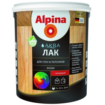 Лак акриловый Alpina Аква лак для стен и потолков глянцевый колеруемый, 2,5 л